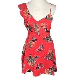 Lulus Luau or Later Red Print Skater Dress Coral Size Small